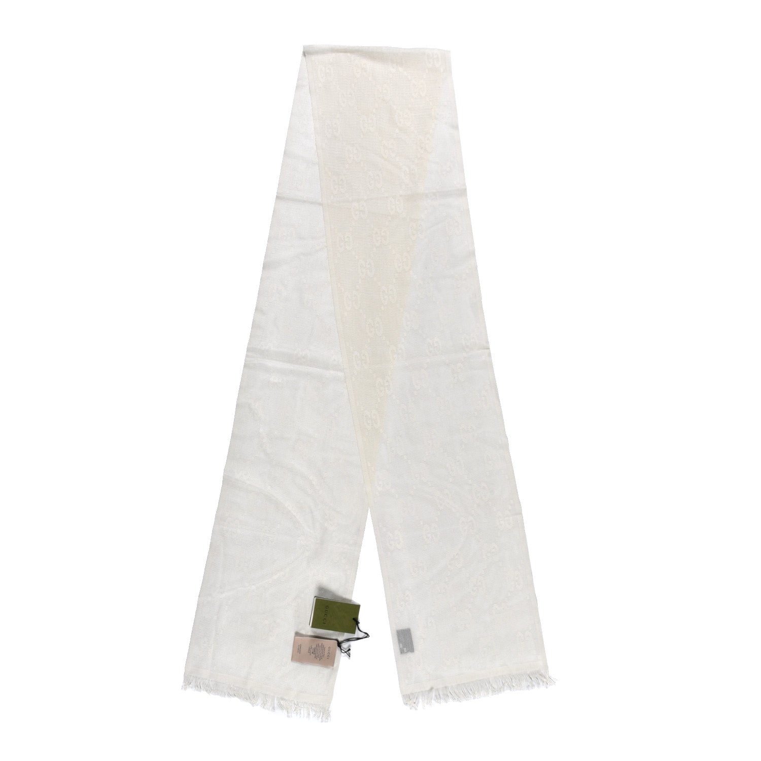 Gucci Wool Silk GG Monogram Shaby Fringe Scarf White 2 of 4