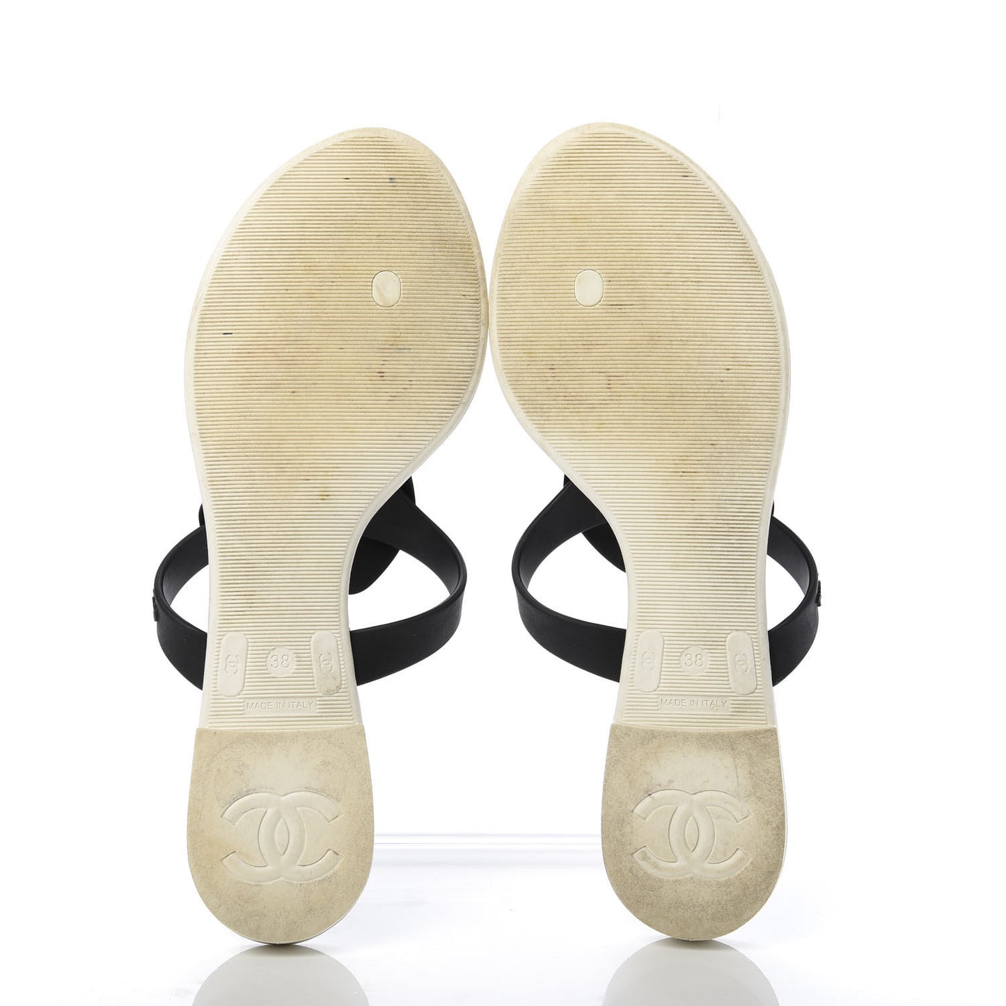 Jelly Quilted Camellia Thong Sandals 38 White Black