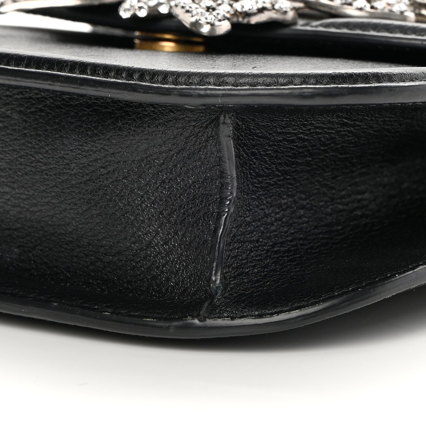 Calfskin Web Crystal Butterfly Stripe Small Totem Shoulder Bag Black