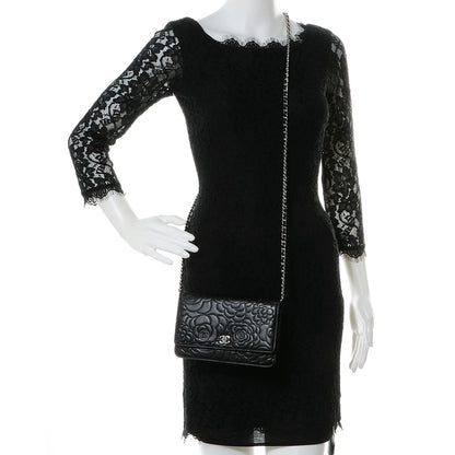 Chanel Lambskin Camellia Wallet on Chain WOC Black 2 of 9