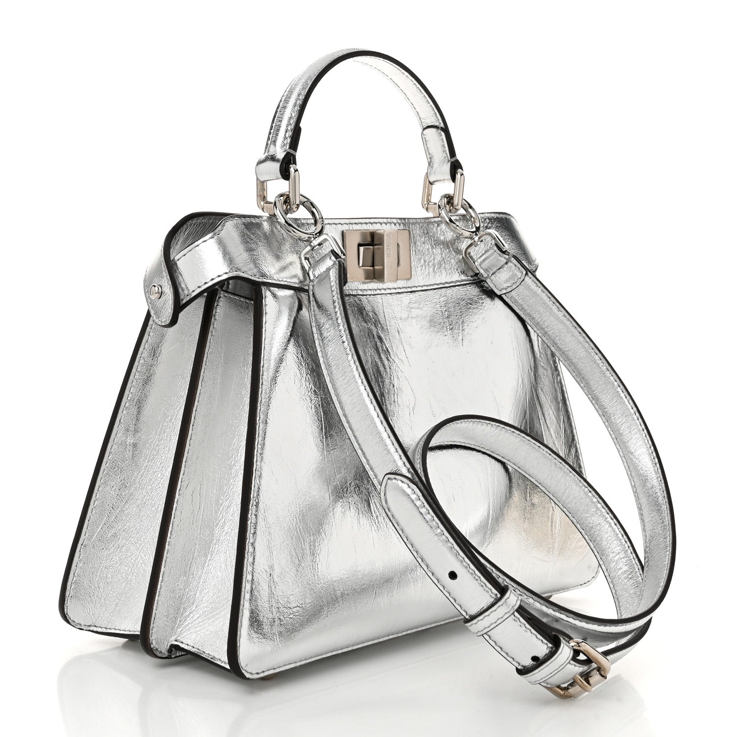 Fendi Rock Millenium Laminata Small Peekaboo I SEE U Satchel Argento 3 of 11