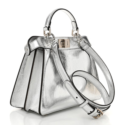 Fendi Rock Millenium Laminata Small Peekaboo I SEE U Satchel Argento 3 of 11