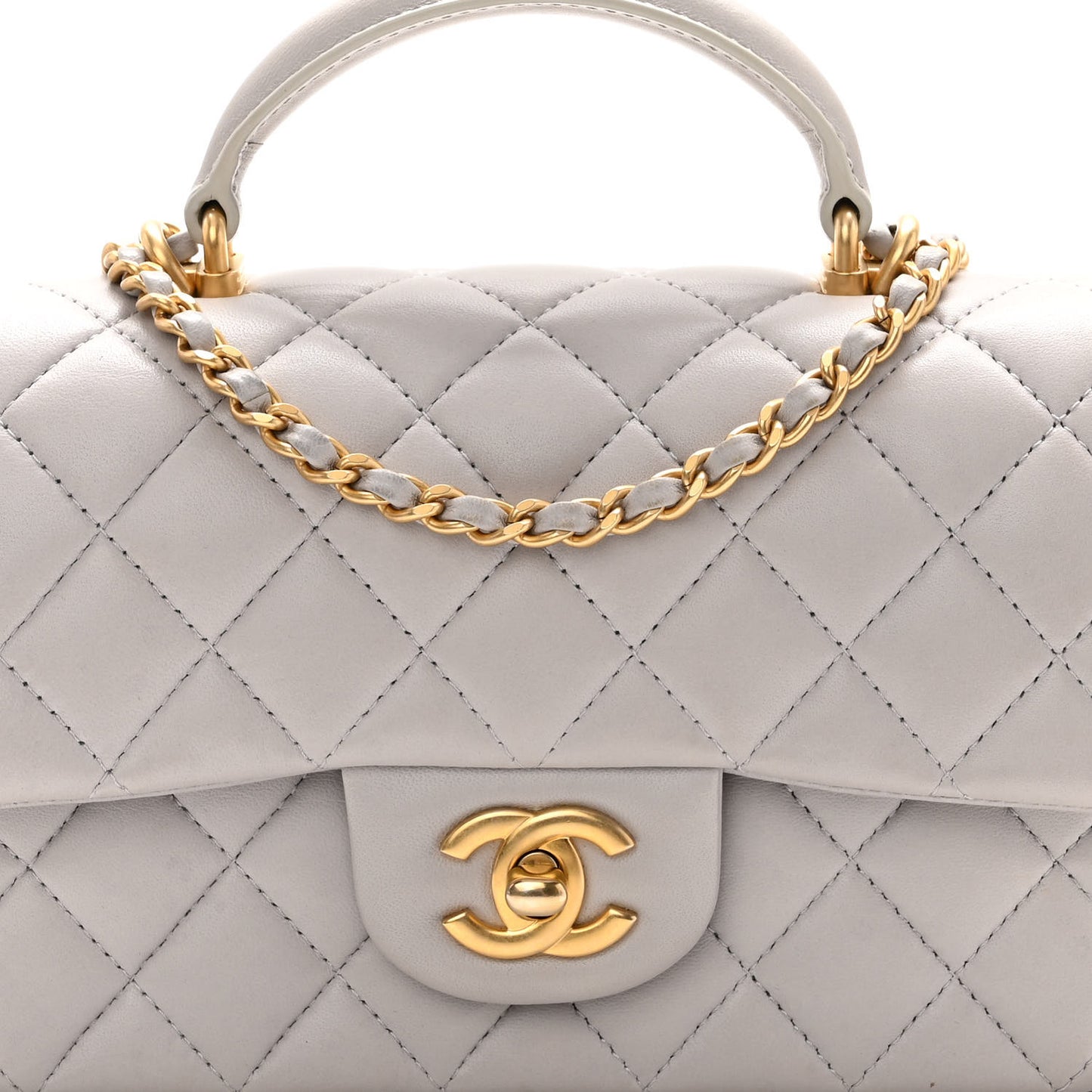 Lambskin Quilted Mini Top Handle Rectangular Flap Grey