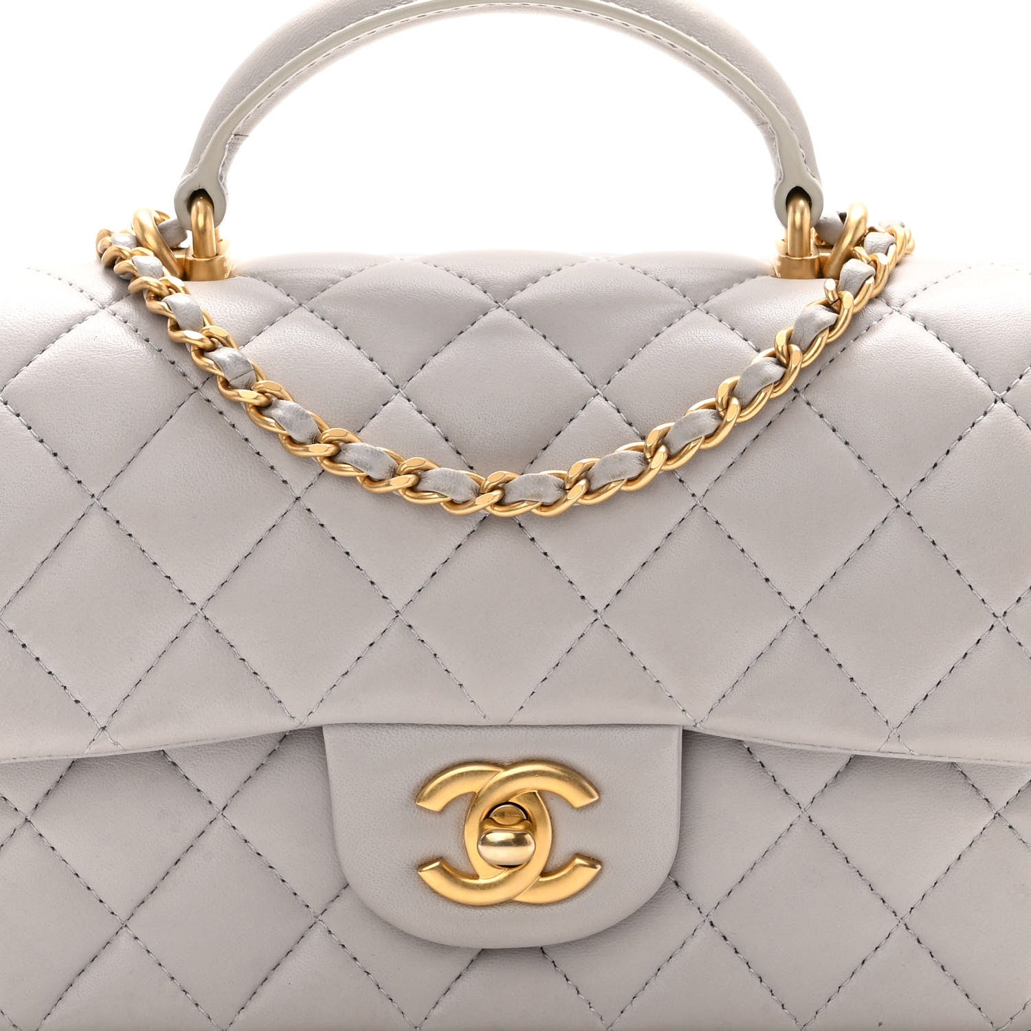 Chanel Lambskin Quilted Mini Top Handle Rectangular Flap Grey 8 of 10