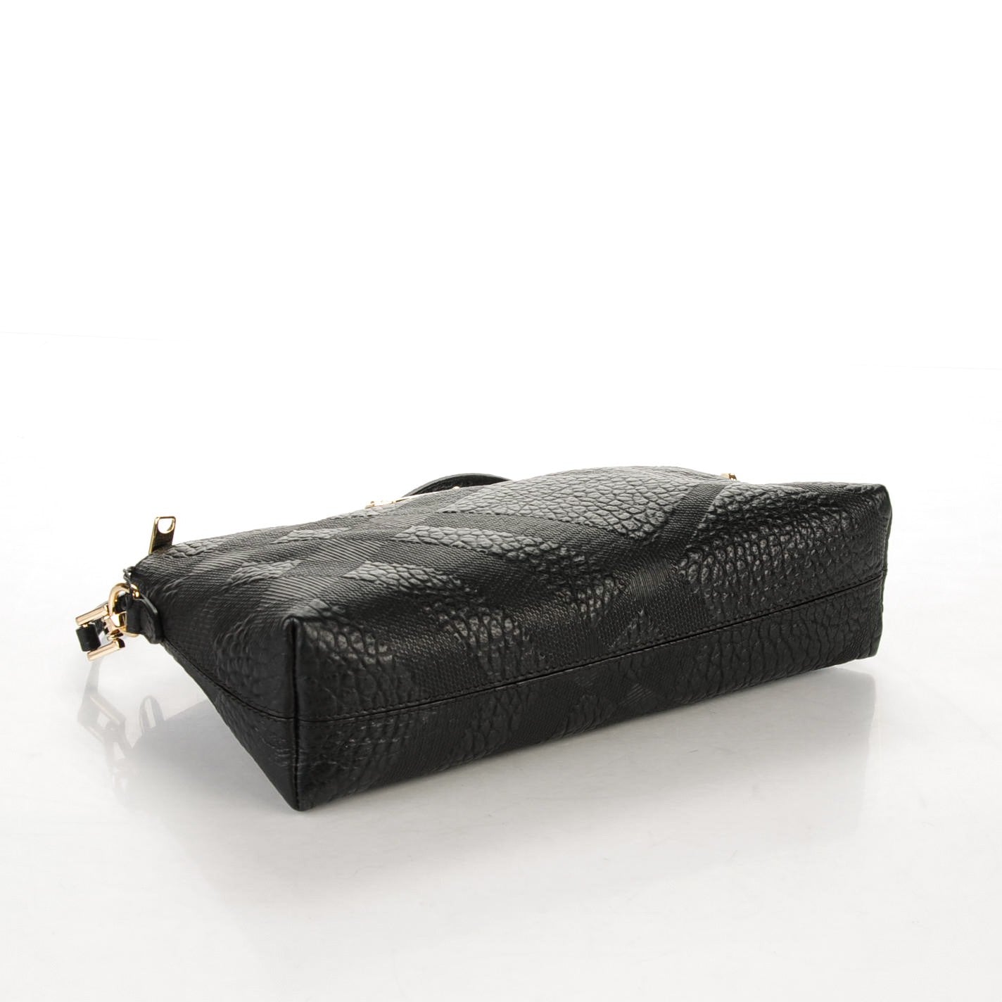 Burberry Signature Grain Calfskin Check Embossed Small Chichester Crossbody Clutch Bag Black 4 of 8
