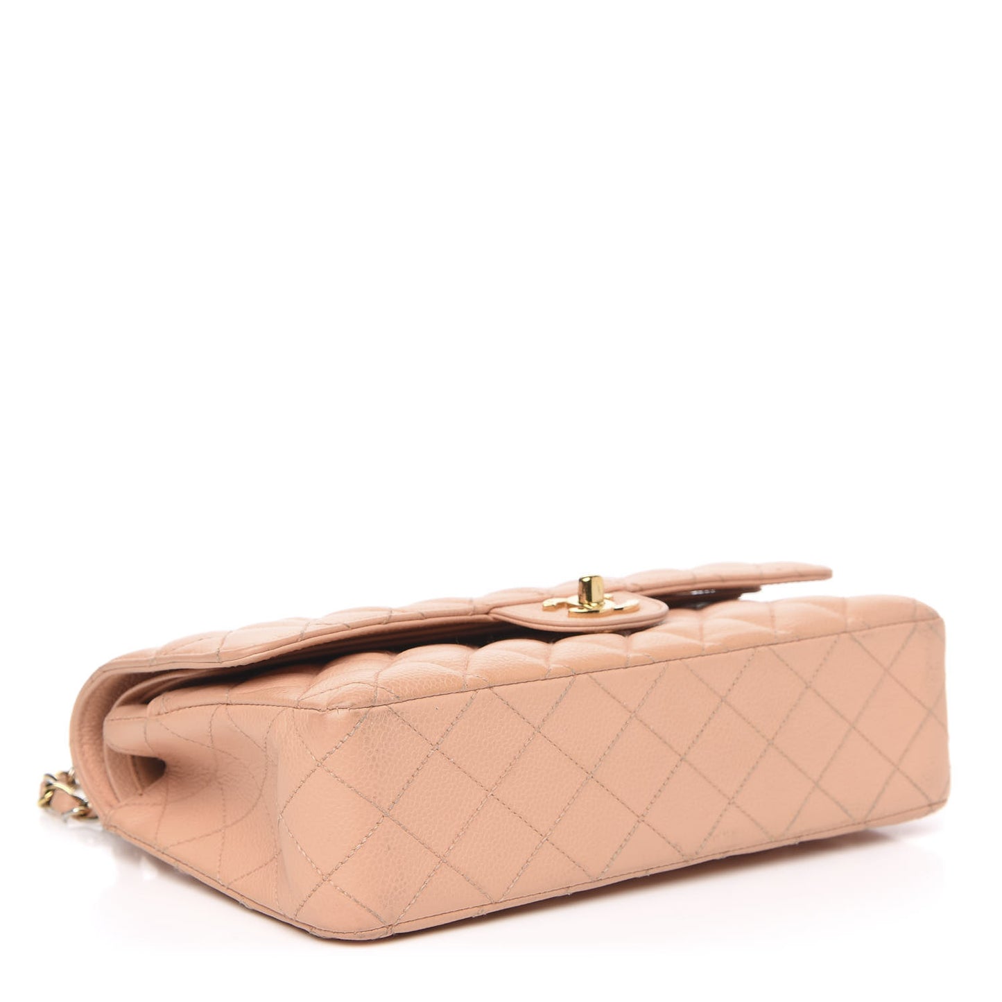 Caviar Quilted Medium Double Flap Beige