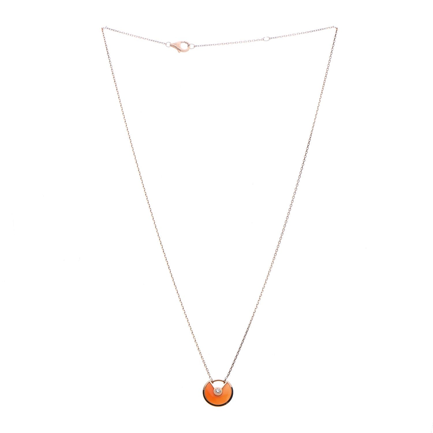 Cartier 18K Pink Gold Diamond Carnelian XS Amulette de Cartier Pendant Necklace 3 of 6