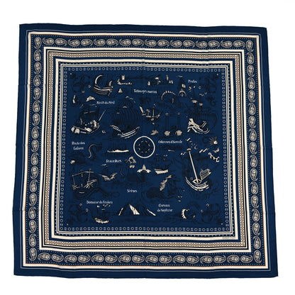 Hermes Silk Cashmere Tatouages Marins Shawl 140 Marine White 1 of 3