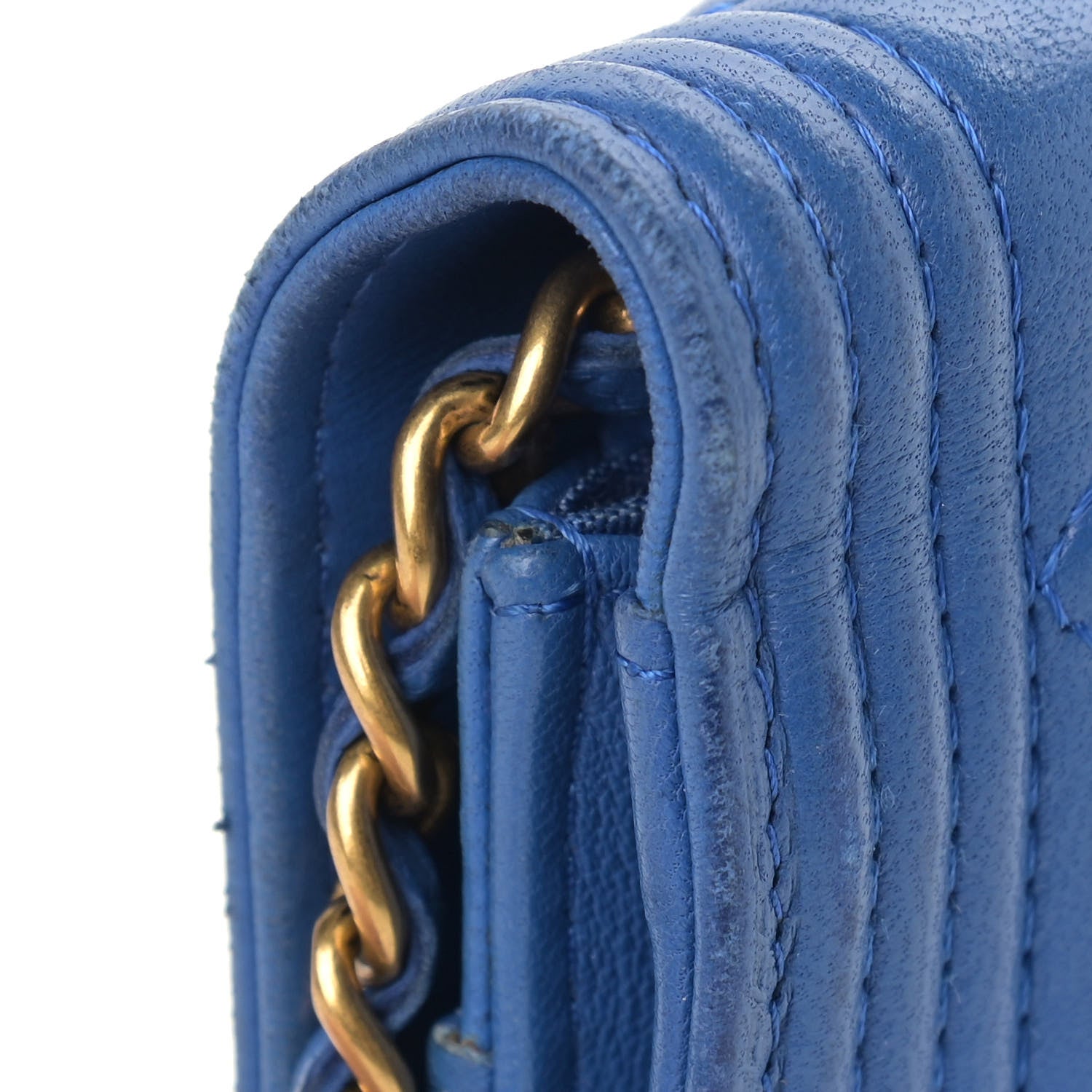 Chanel Lambskin Quilted Boy Wallet On Chain WOC Blue 13 of 15