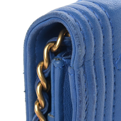 Chanel Lambskin Quilted Boy Wallet On Chain WOC Blue 13 of 15