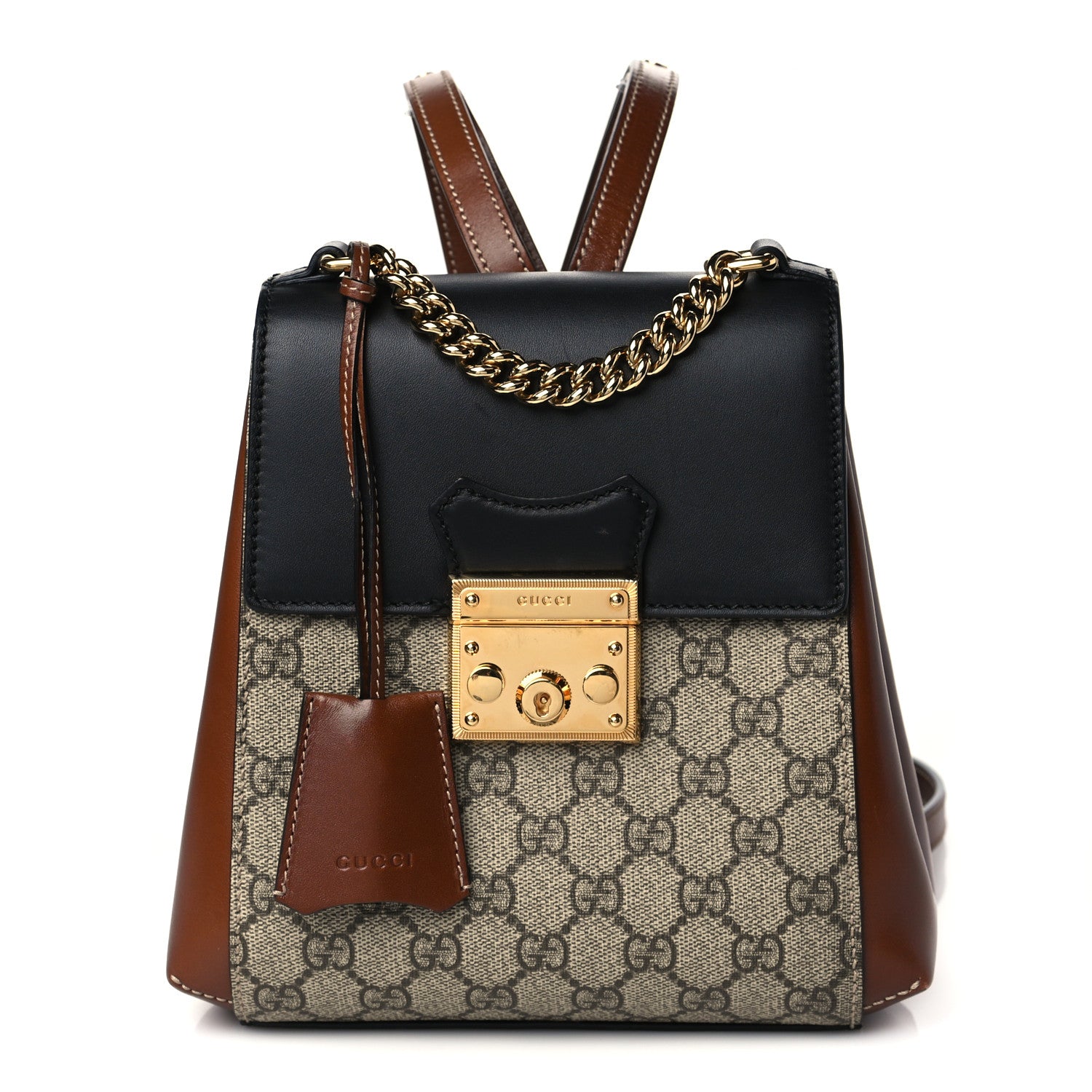 Gucci GG Supreme Monogram Calfskin Padlock Backpack Beige Cuir Black 1 of 11