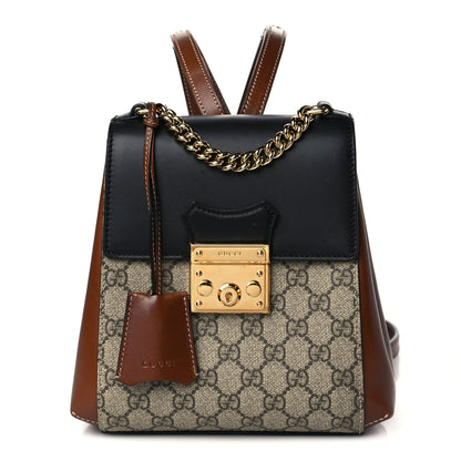 Gucci GG Supreme Monogram Calfskin Padlock Backpack Beige Cuir Black 1 of 11