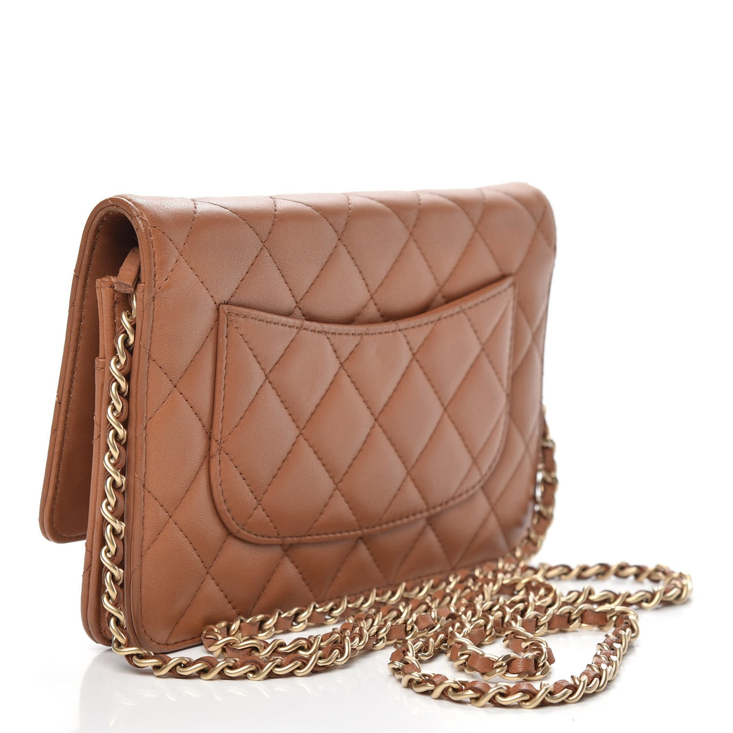Lambskin Quilted Wallet on Chain WOC Brown