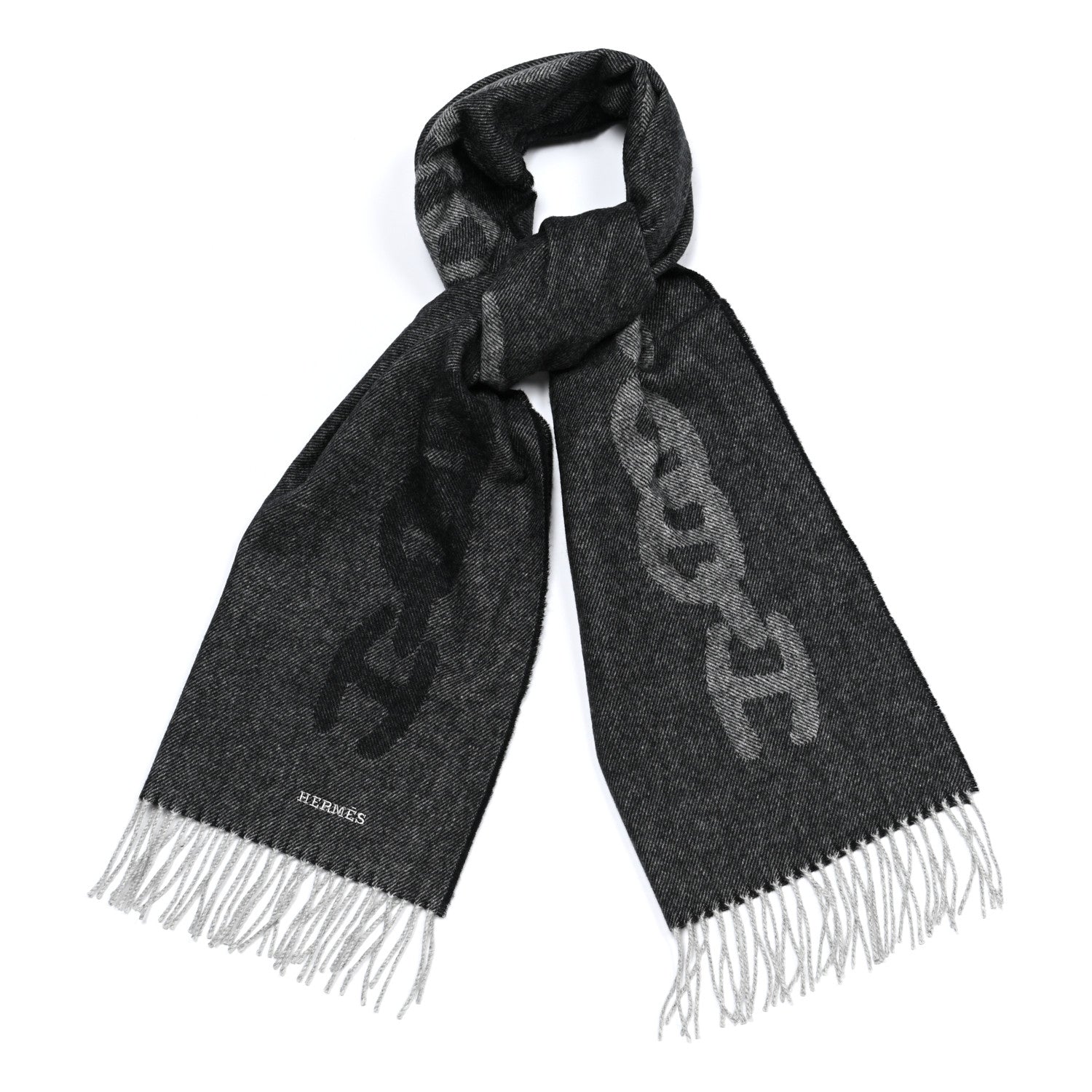 Hermes Cashmere Crazy Chain Muffler Anthracite Flanelle 1 of 4