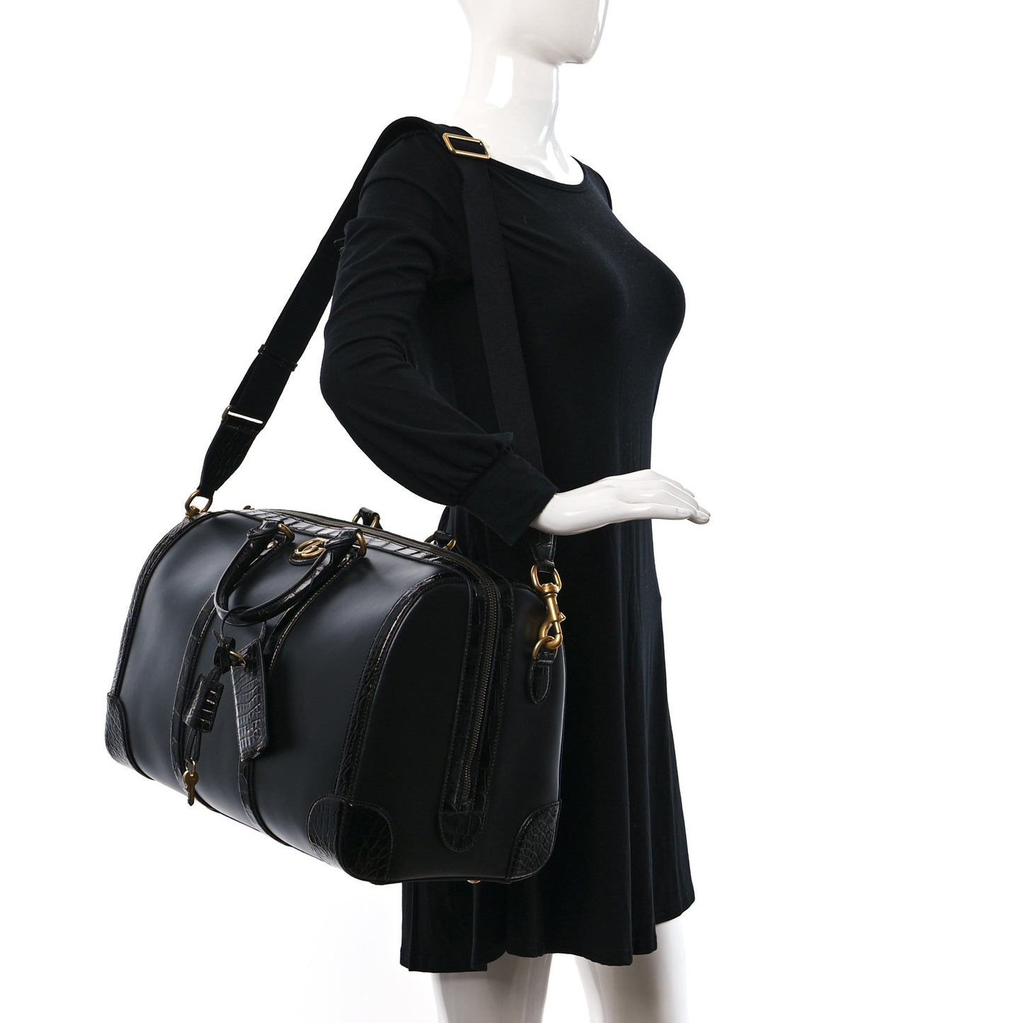 Calfskin Crocodile Double G Duffle Bag Black
