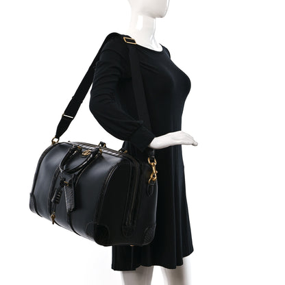 Gucci Calfskin Crocodile Double G Duffle Bag Black 2 of 9