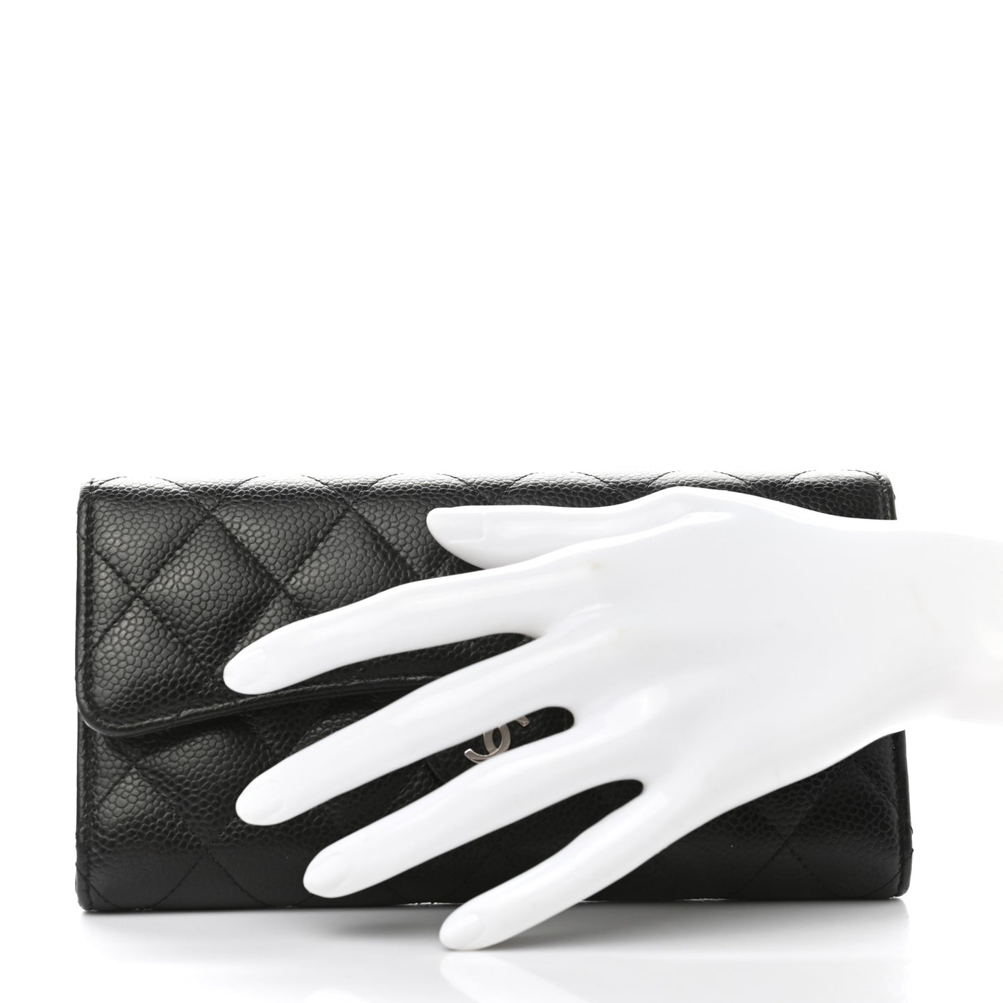 Caviar Quilted Large Gusset Flap Wallet Black