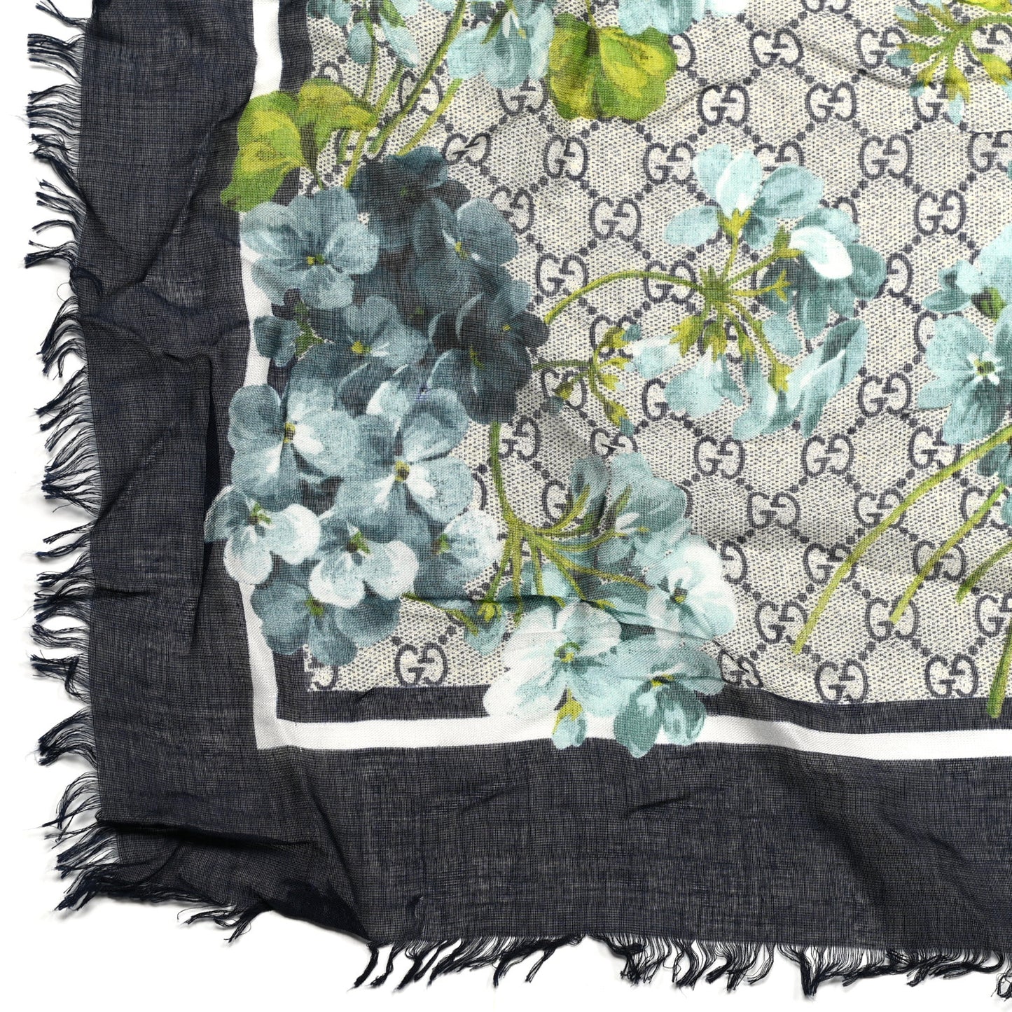 Modal Silk Monogram New Bloom GG Square Scarf Midnight Blue Sky Blue