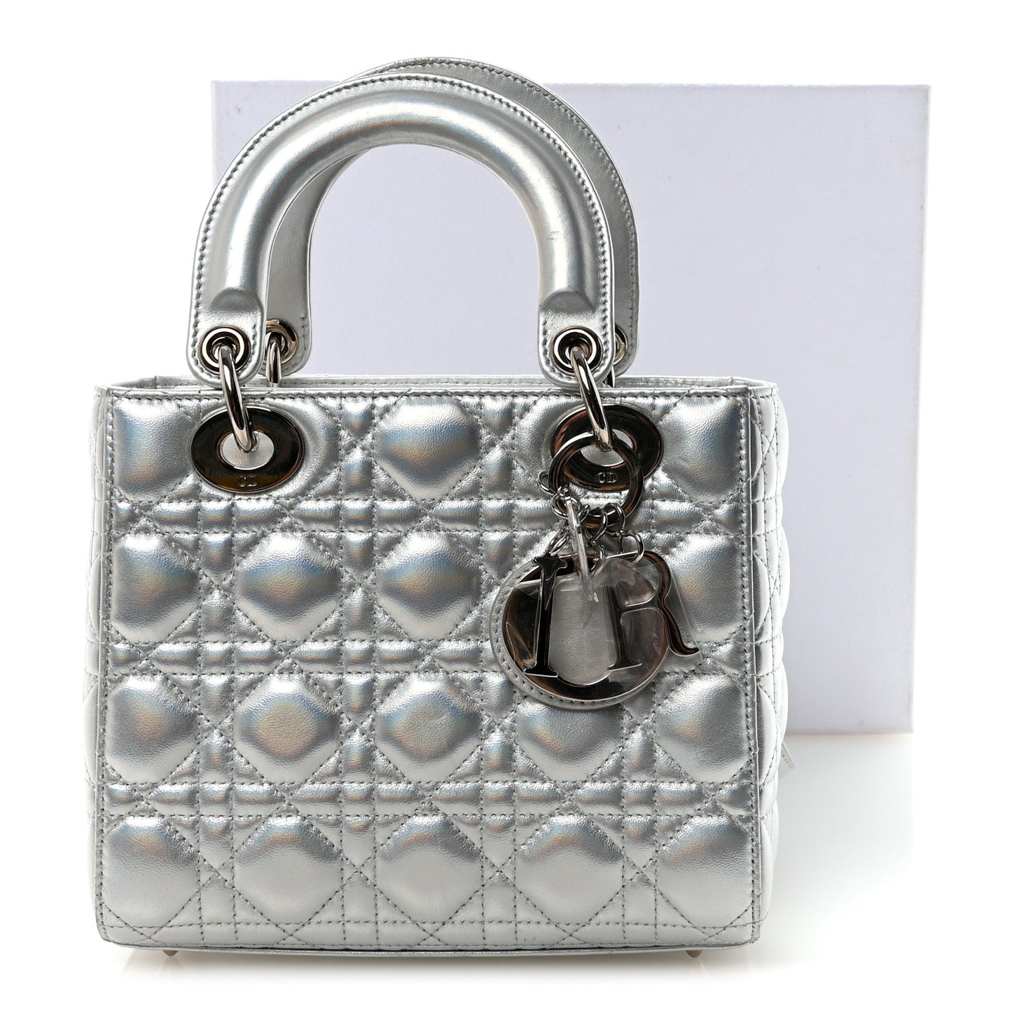 Iridescent Metallic Lambskin Cannage Small My ABCDior Lady Dior Silver