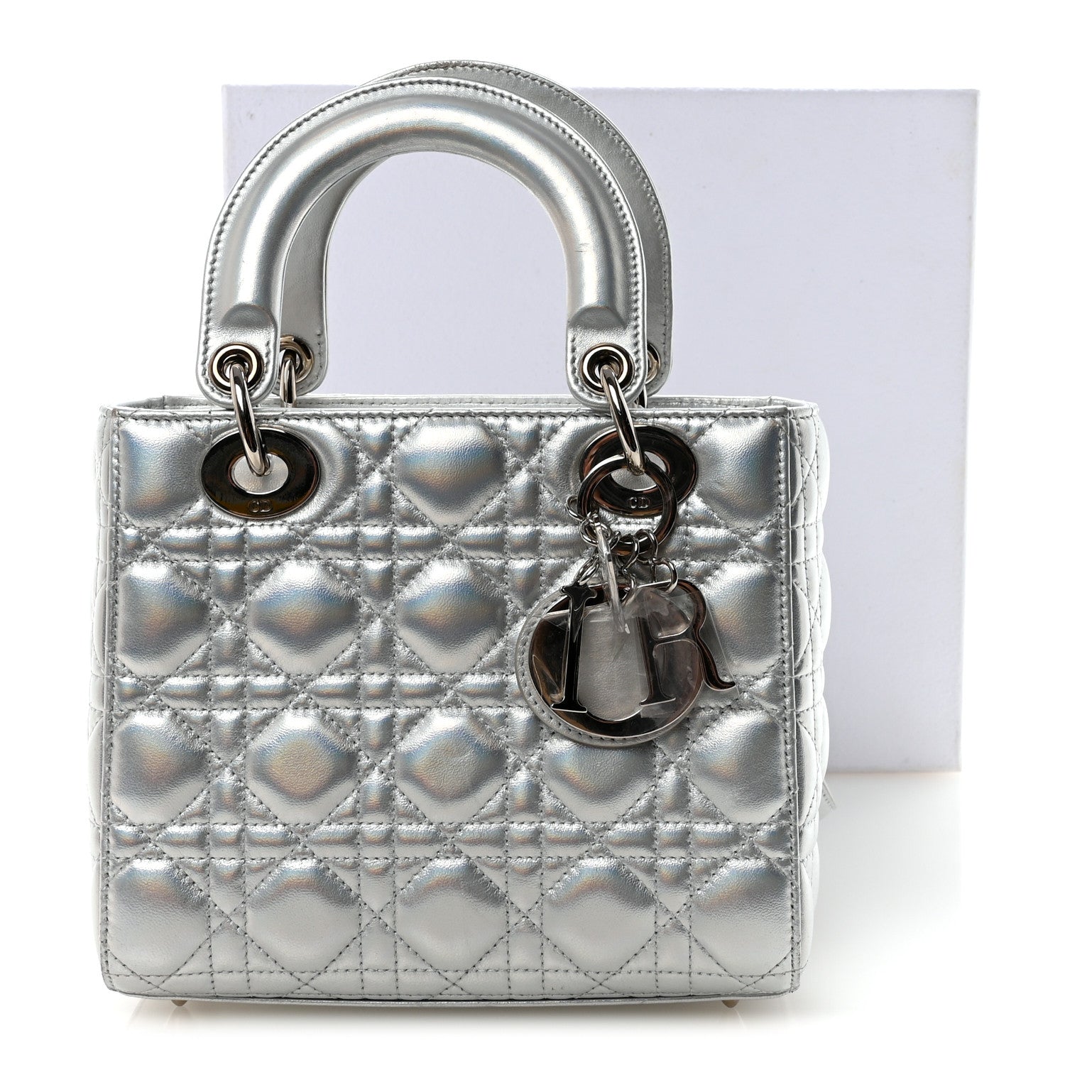Christian Dior Iridescent Metallic Lambskin Cannage Small My ABCDior Lady Dior Silver 10 of 10