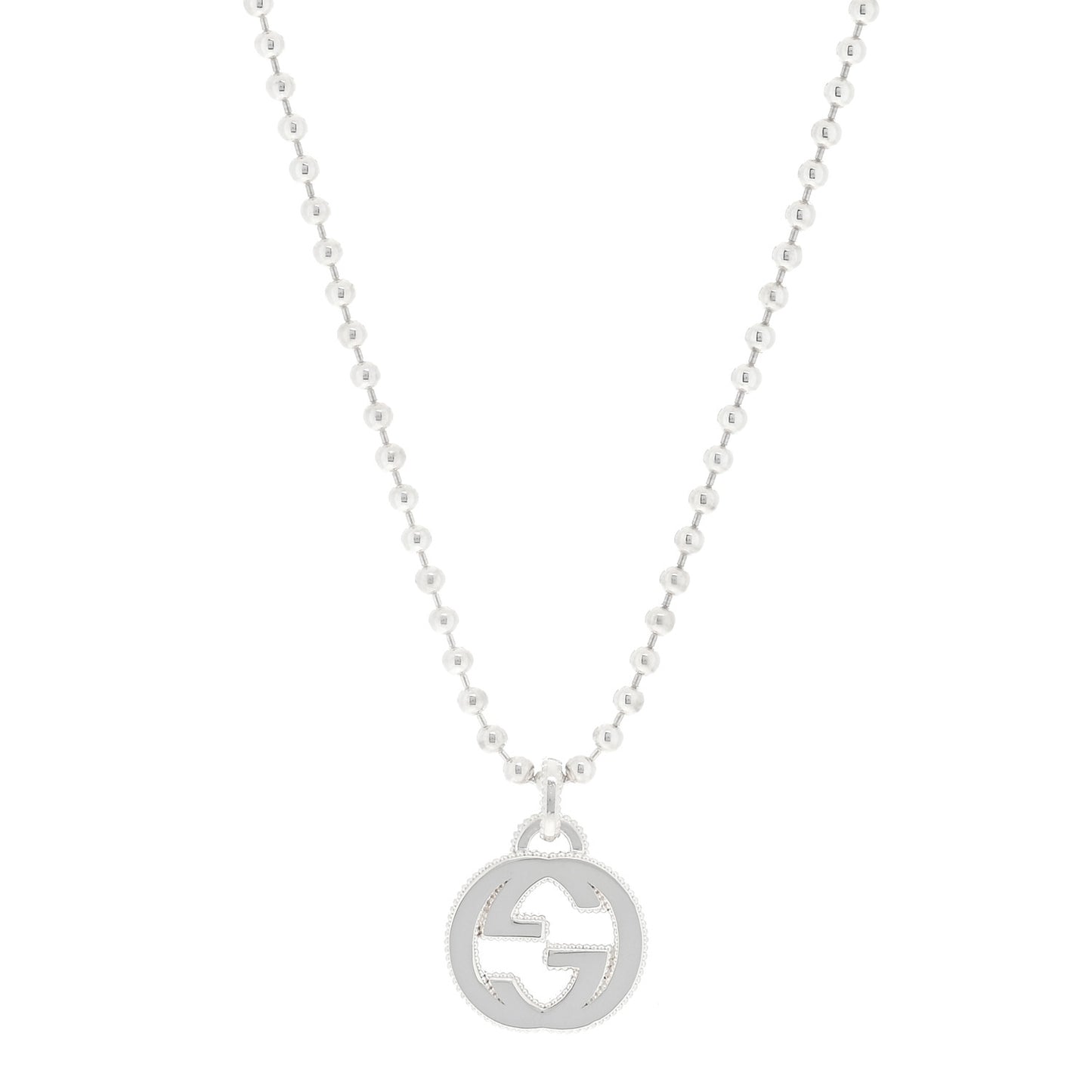 Sterling Silver Interlocking GG Pendant Beaded Necklace