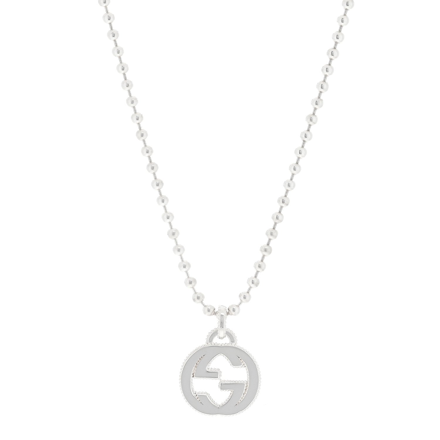Gucci Sterling Silver Interlocking GG Pendant Beaded Necklace 1 of 3