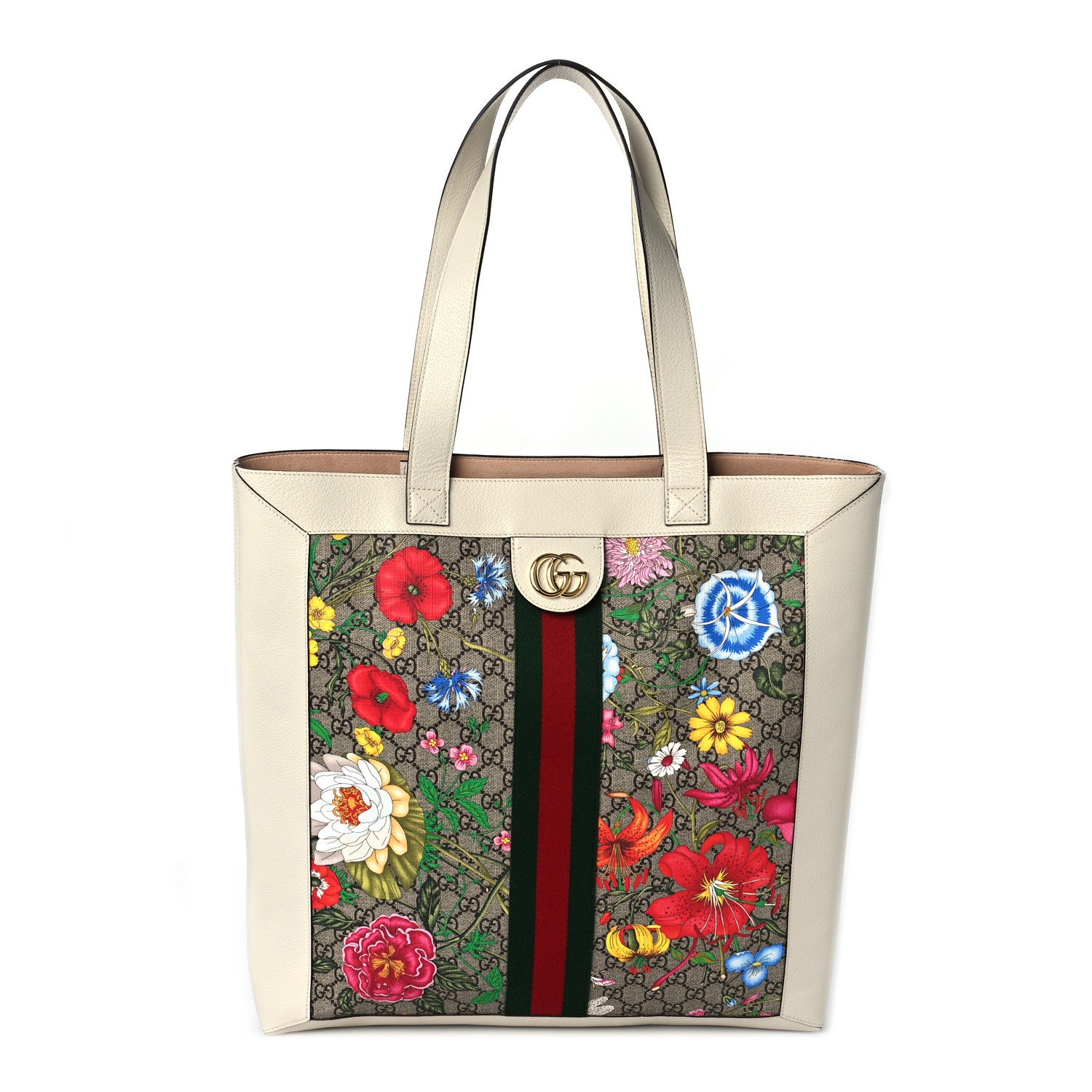 Gucci GG Supreme Monogram Flora Web Ophidia Vertical Shopping Tote White 1 of 10