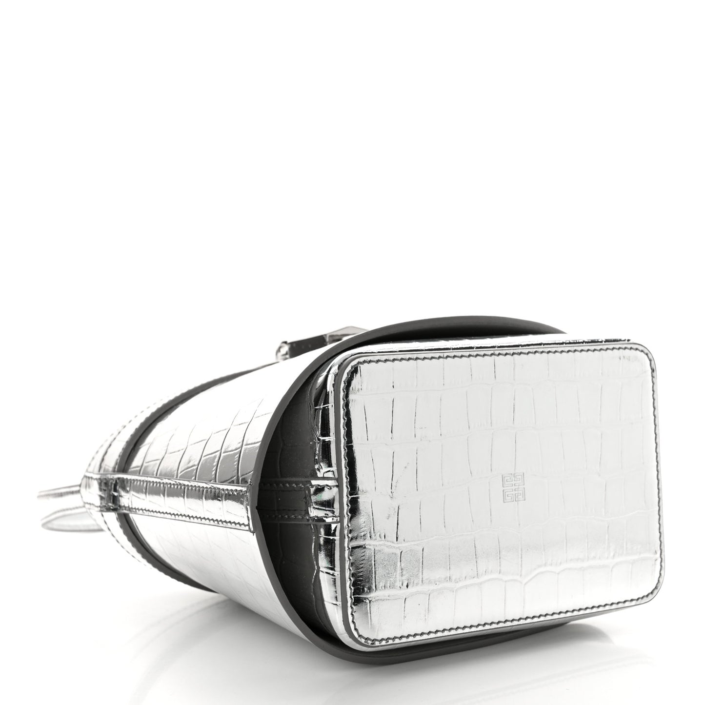 Metallic Calfskin Crocodile Embossed Shark Lock Bucket Bag Light Silvery