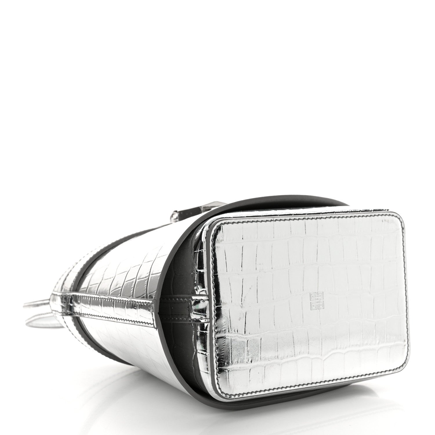 Givenchy Metallic Calfskin Crocodile Embossed Shark Lock Bucket Bag Light Silvery 4 of 11