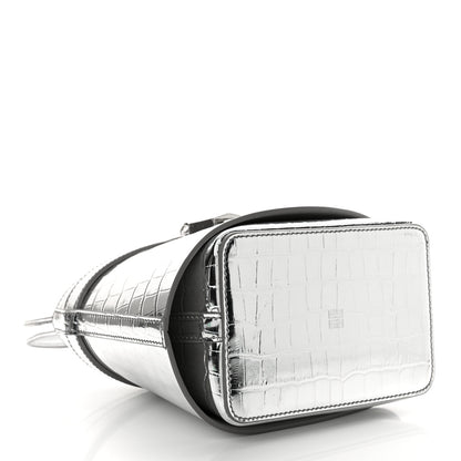 Givenchy Metallic Calfskin Crocodile Embossed Shark Lock Bucket Bag Light Silvery 4 of 11