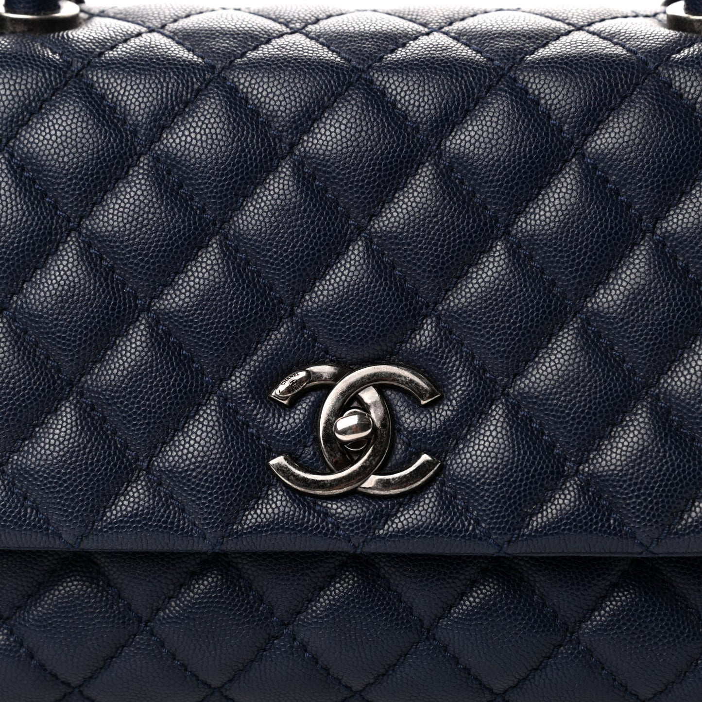 Caviar Quilted Small Coco Handle Flap Navy