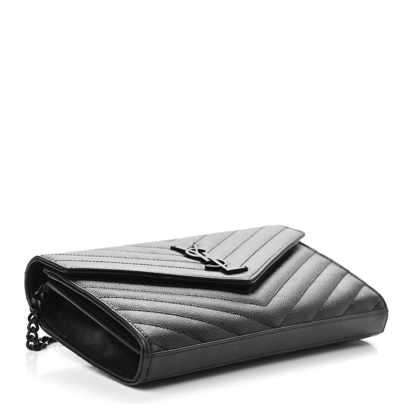 Grain De Poudre Matelasse Chevron Monogram Chain Wallet Black