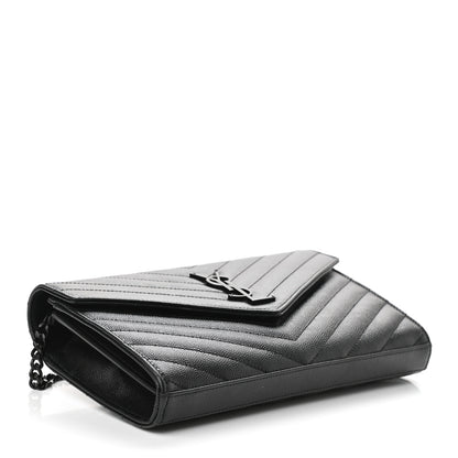 Saint Laurent Grain De Poudre Matelasse Chevron Monogram Chain Wallet Black 4 of 8