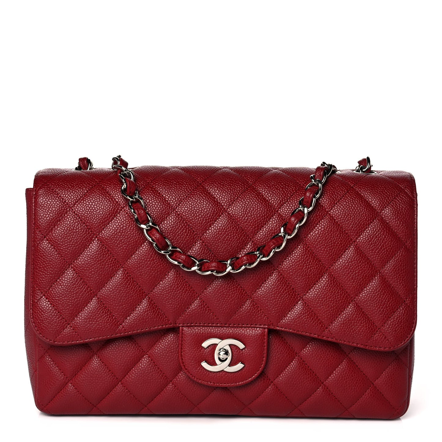 Caviar Quilted Jumbo Single Flap Dark Red
