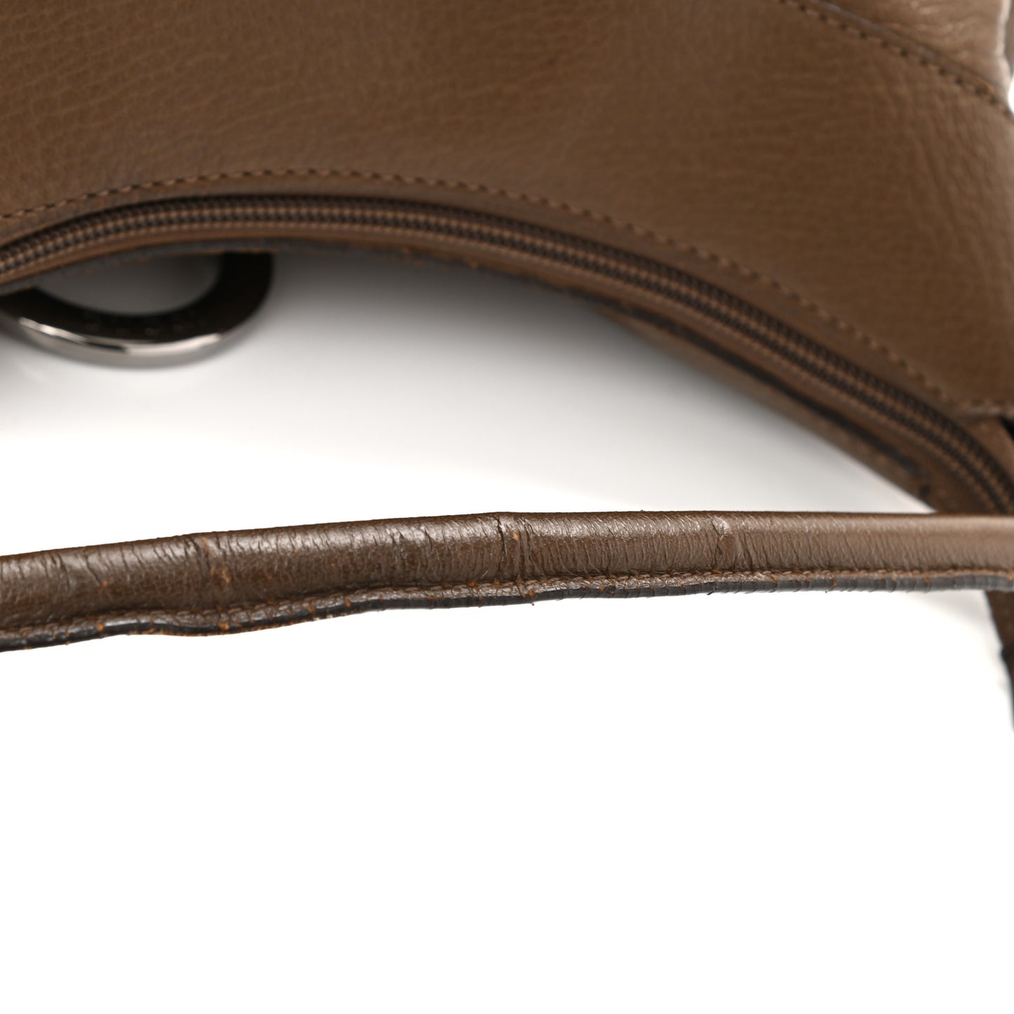 Calfskin Large D Gold Ring Shoulder Bag Brown