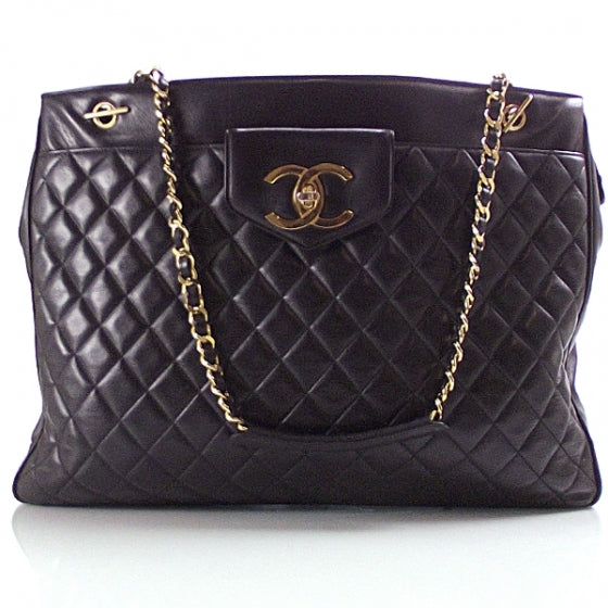 Lambskin Quilted Weekender Bag Black