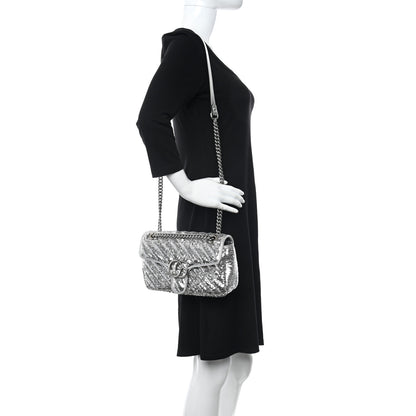 Gucci Sequin Matelasse Small GG Marmont Shoulder Bag Silver 2 of 10