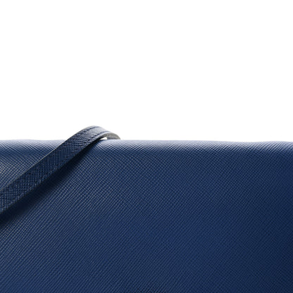 Prada Saffiano Metal Bar Flap Wallet with Strap Bleuette 7 of 9