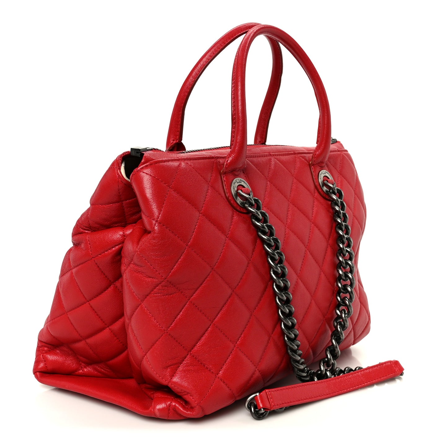 Shiny Sheepskin Quilted Medium Shopping Tote Red