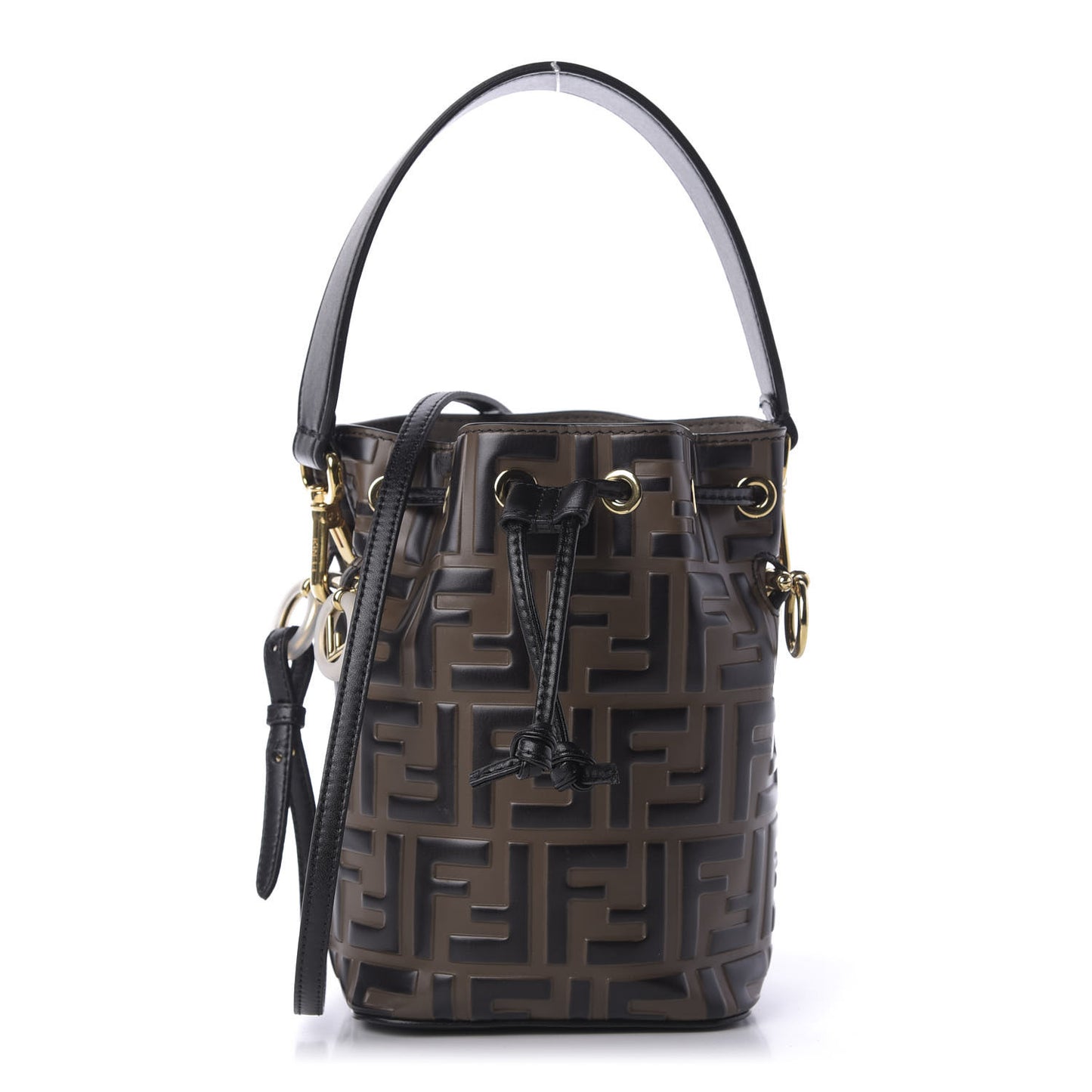 Vitello Liberty F is Fendi Bi-Color FF 1974 Embossed Mini Mon Tresor Bucket Bag Maya Black