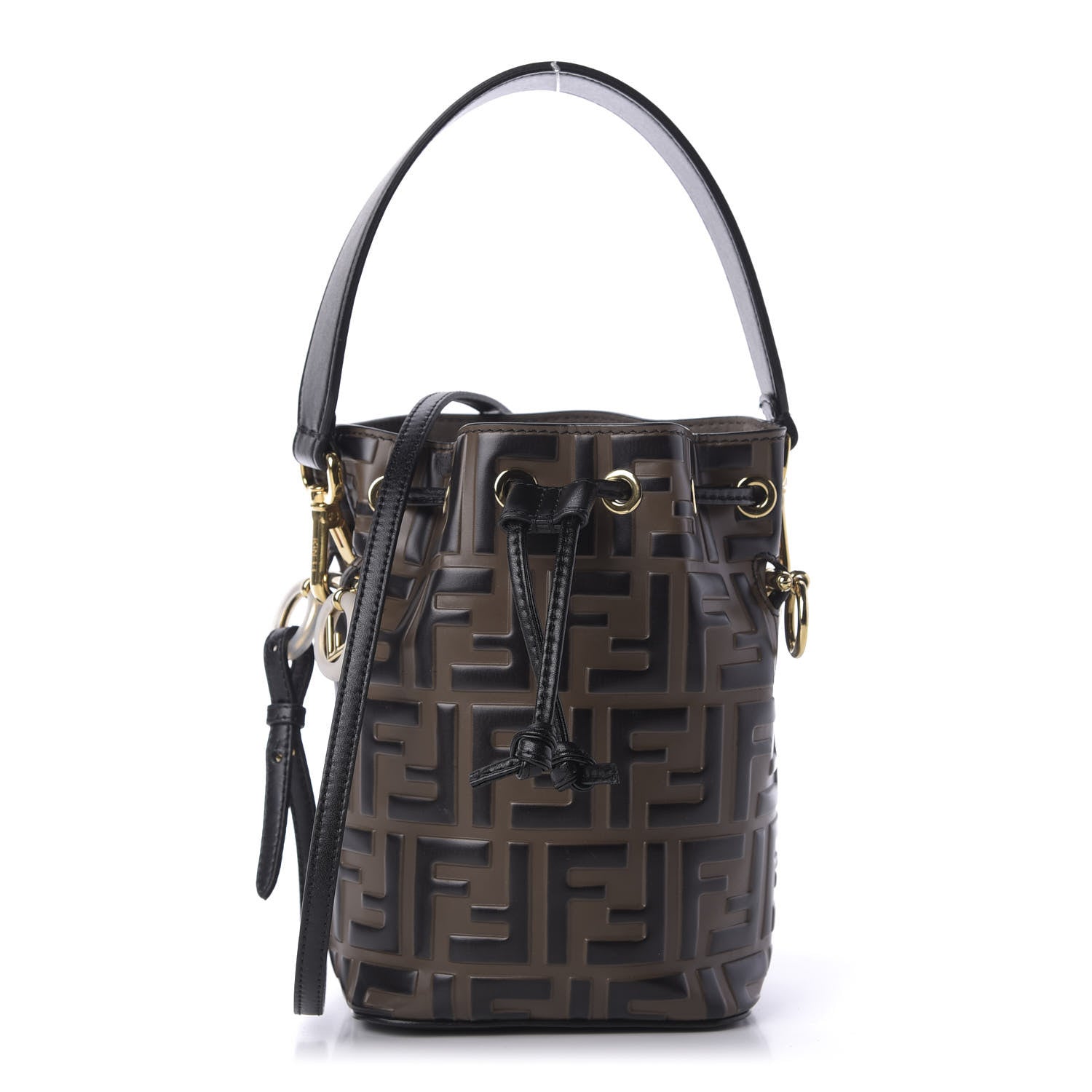 Fendi Vitello Liberty F is Fendi Bi-Color FF 1974 Embossed Mini Mon Tresor Bucket Bag Maya Black 1 of 9