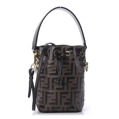 Fendi Vitello Liberty F is Fendi Bi-Color FF 1974 Embossed Mini Mon Tresor Bucket Bag Maya Black 1 of 9