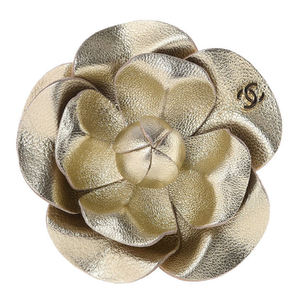 Chanel Metallic Lambskin Camellia Brooch Gold 1 of 5