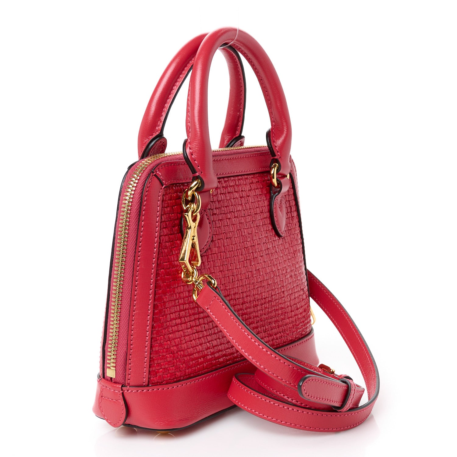 Gucci Straw Azalea Calfskin Woven Mini Horsebit 1955 Top Handle