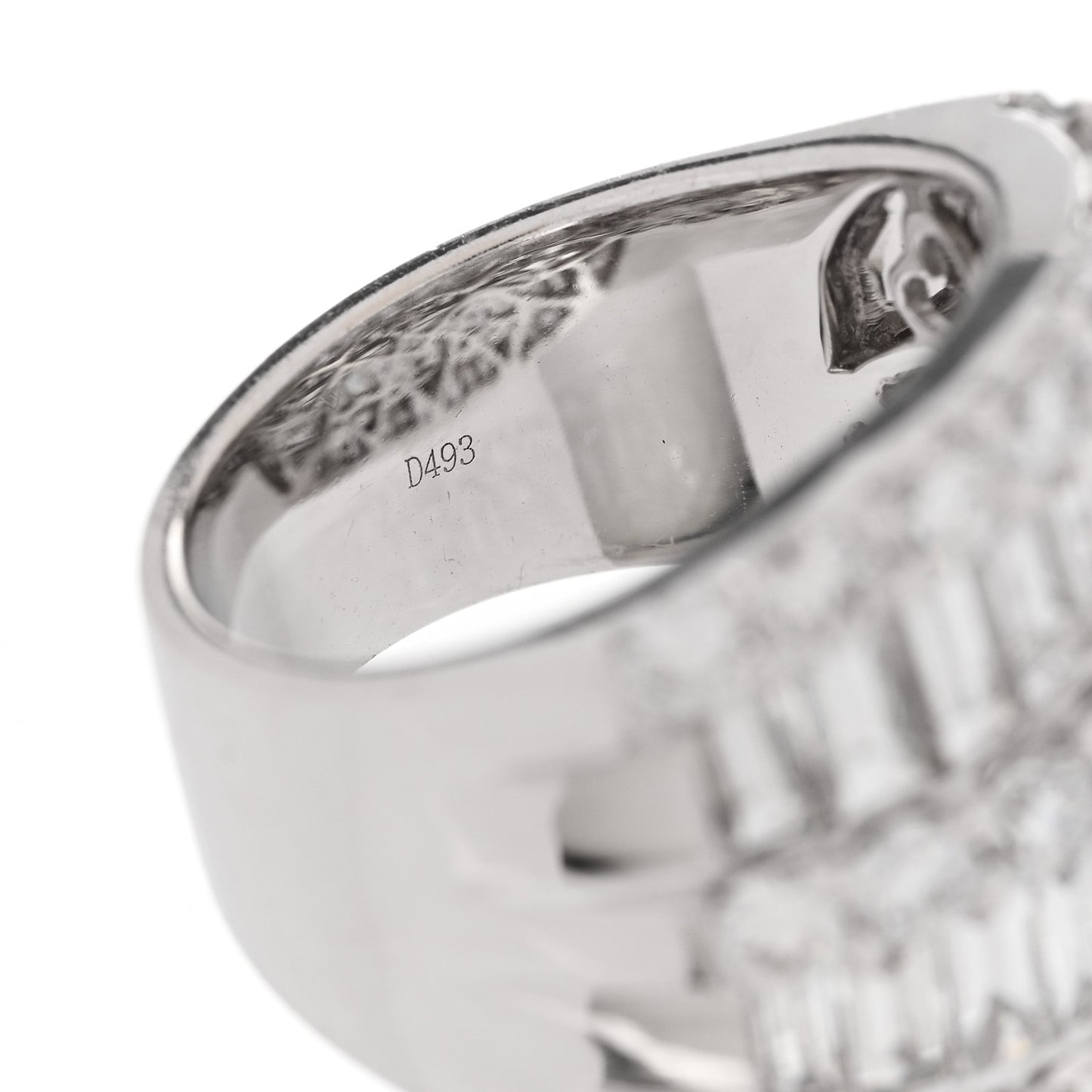 18K White Gold Diamond 4.12ctw Round Baguette Cut Five Row Band Ring 53 6.5