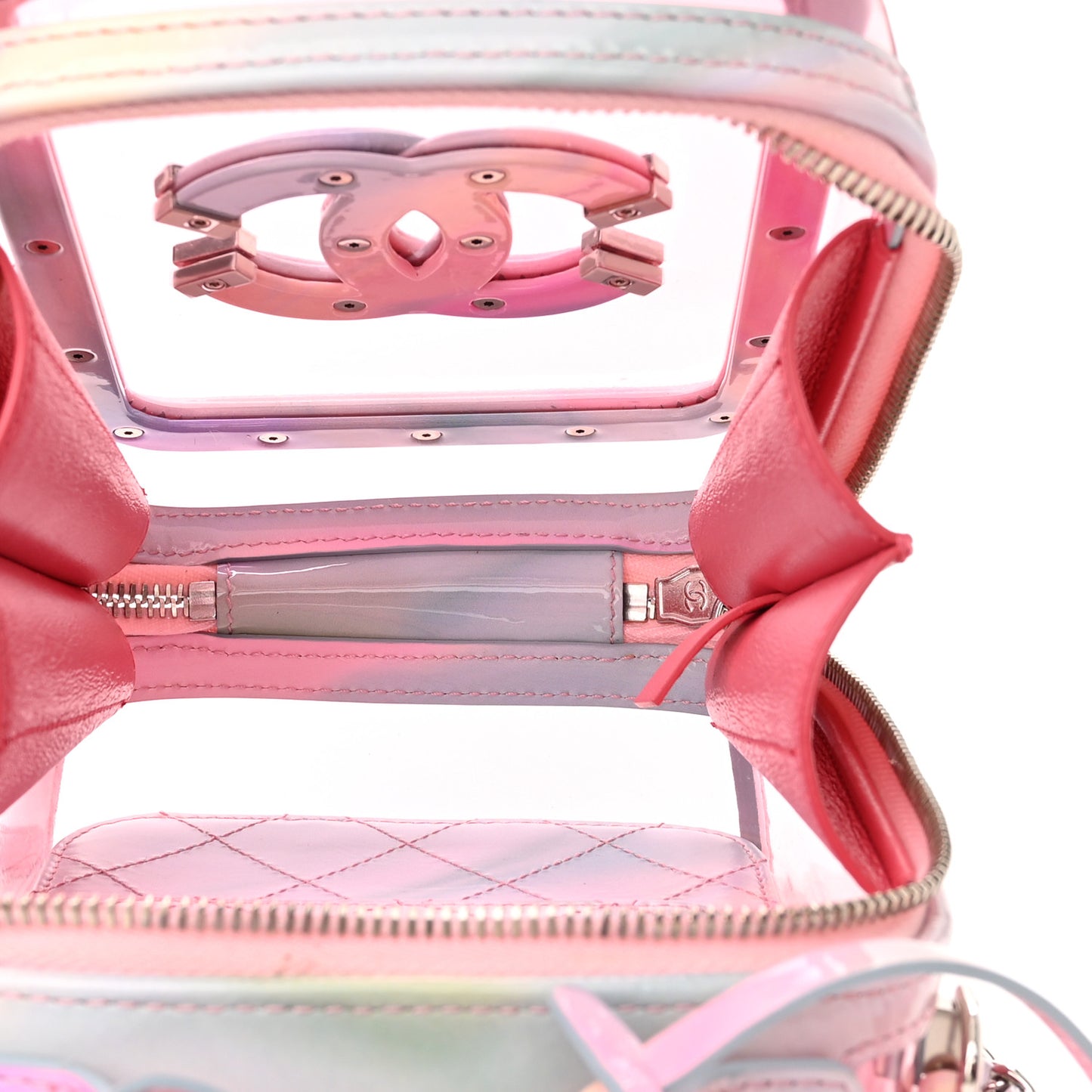PVC Patent Calfskin Patent Lambskin Vertical Vanity Case Pink