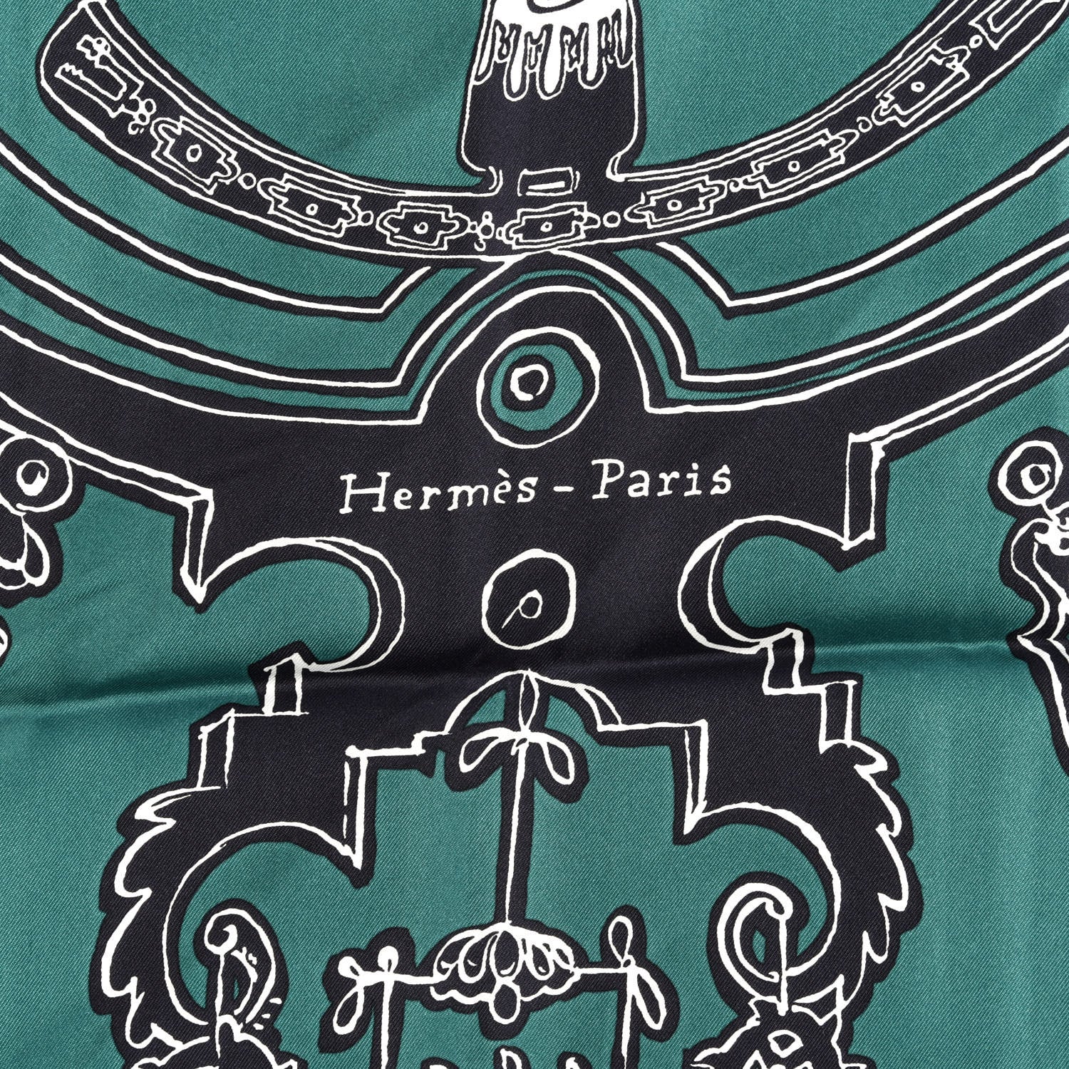 Hermes Silk Serio Ludere Scarf 90 Vert Black White 2 of 5