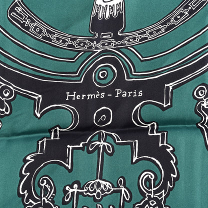 Hermes Silk Serio Ludere Scarf 90 Vert Black White 2 of 5