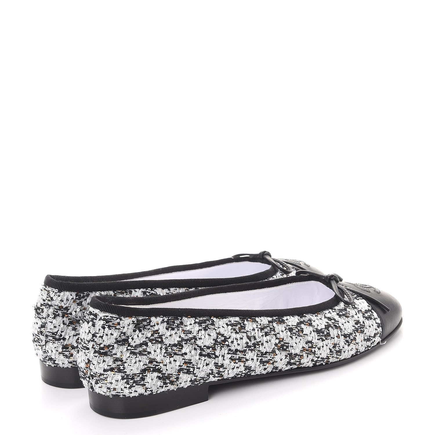 Chanel Tweed Sequin Cap Toe Ballerina Flats 38.5 Black Blue 4 of 11