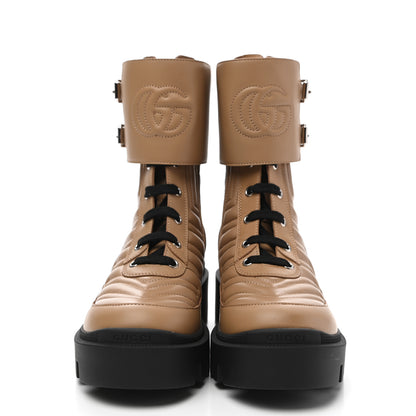 Gucci Nappa Frances GG Matelasse Platform Combat Boots 36 Natural Tan 2 of 9